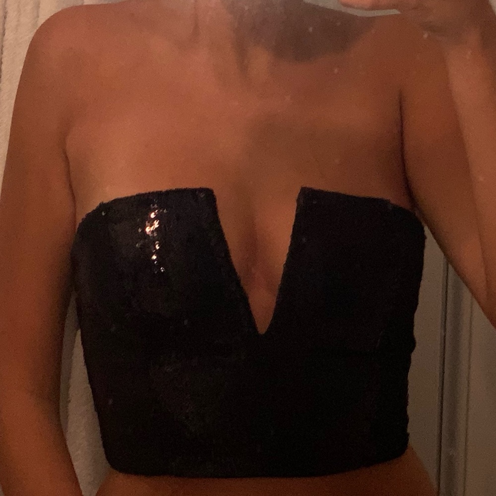 Forever 21 Cropped Black Sparkle Tube Top
